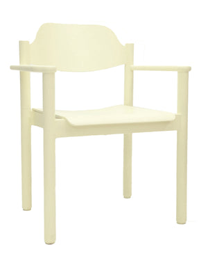 Hellgelb lackierter Holzstuhl mit Armlehnen