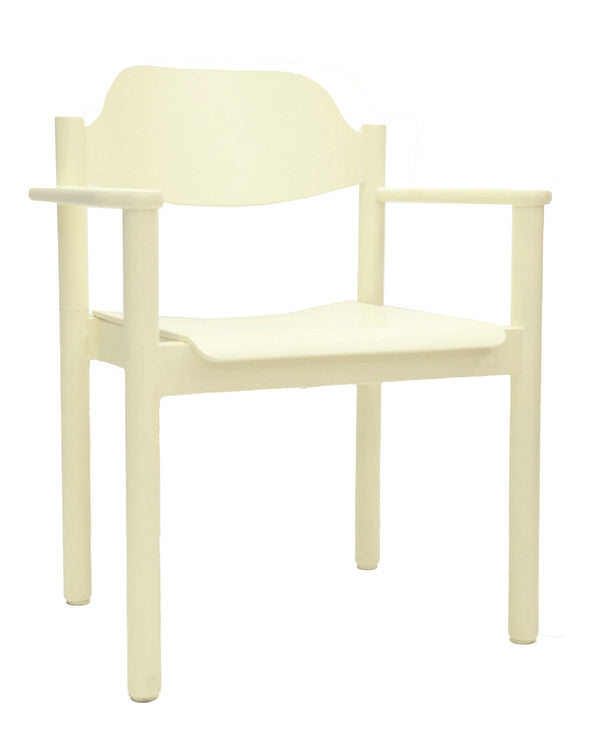 Hellgelb lackierter Holzstuhl mit Armlehnen