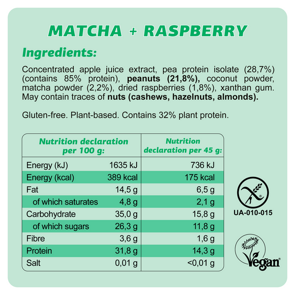 Fizi - Veganer glutenfreier Protein-Riegel „Matcha Raspberry“ • 45g