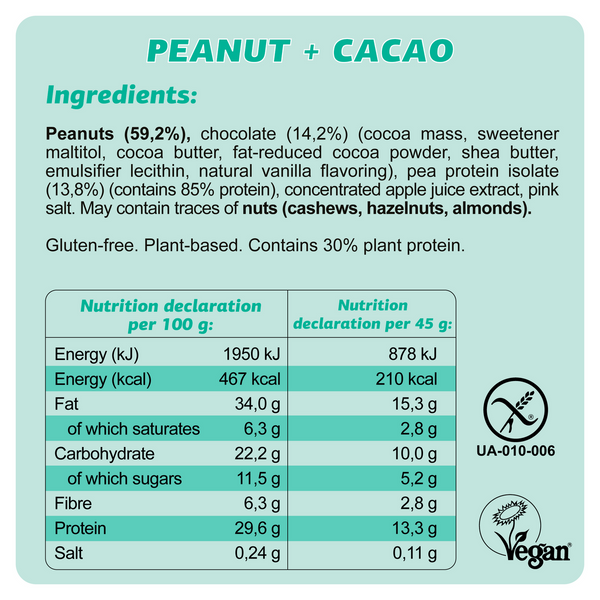 Fizi - Veganer glutenfreier Protein-Riegel „Erdnuss Kakao“ • 45g