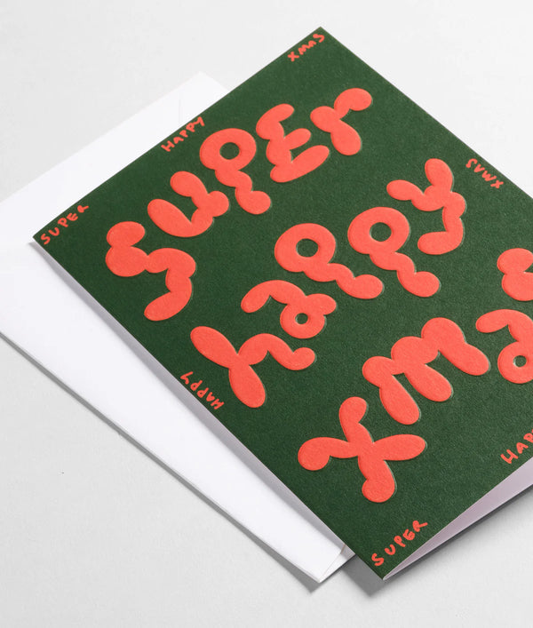 Super Happy Xmas Embossed Klappkarte