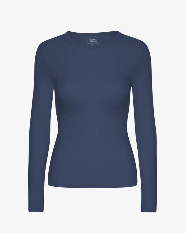 Women Organic Rib Longsleeve Petrol Blue