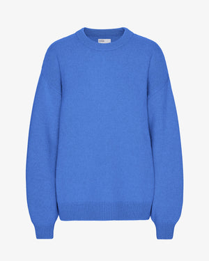 Oversized Merino Wool Crew Strickpullover Pacific Blue