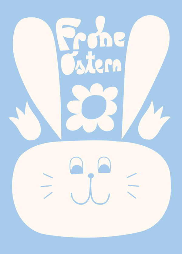 Frohe Ostern Postkarte Hellblau Weiß