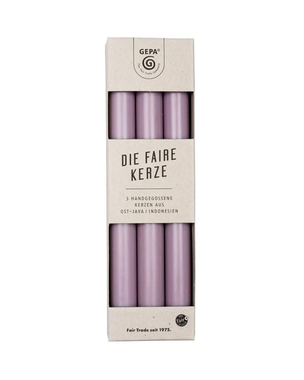 Fair Trade Tafelkerzen Lavender 3er Set / 22,5 cm