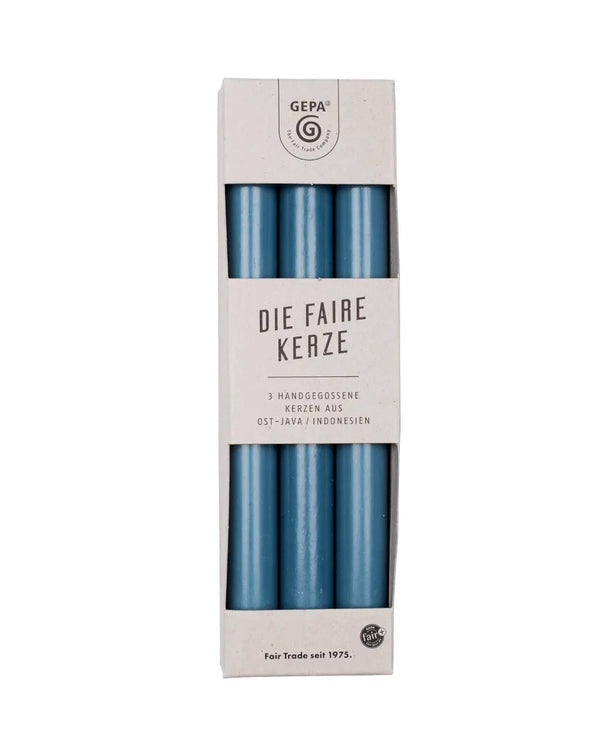 Fair Trade Tafelkerzen Petrol 3er Set / 22,5 cm