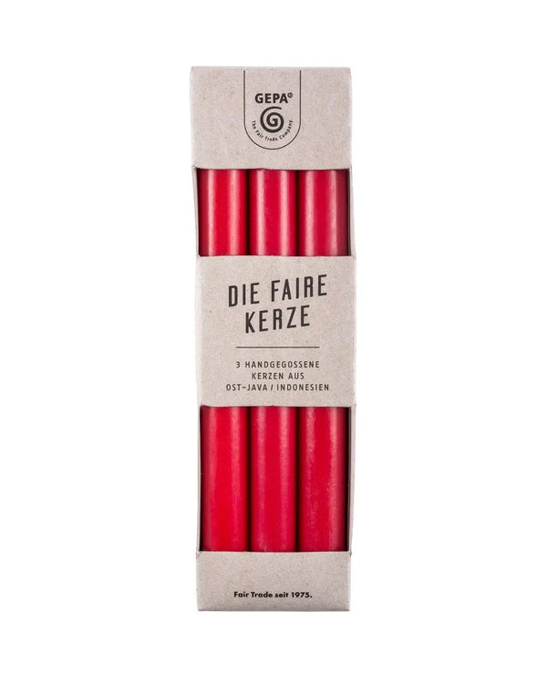 Fair Trade Tafelkerzen Rot 3er Set / 22,5 cm