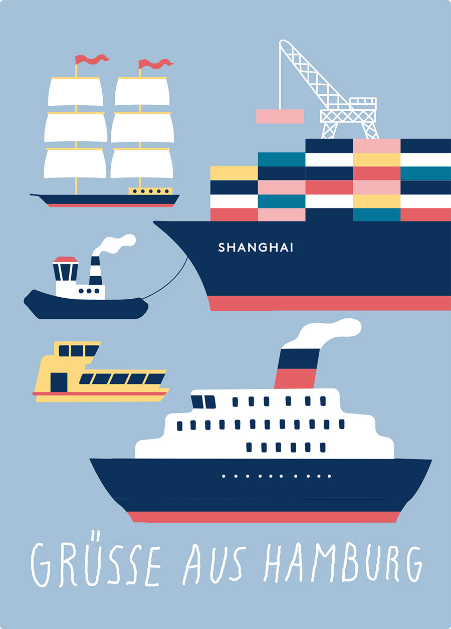 Hamburg Schiffe Grau Postkarte