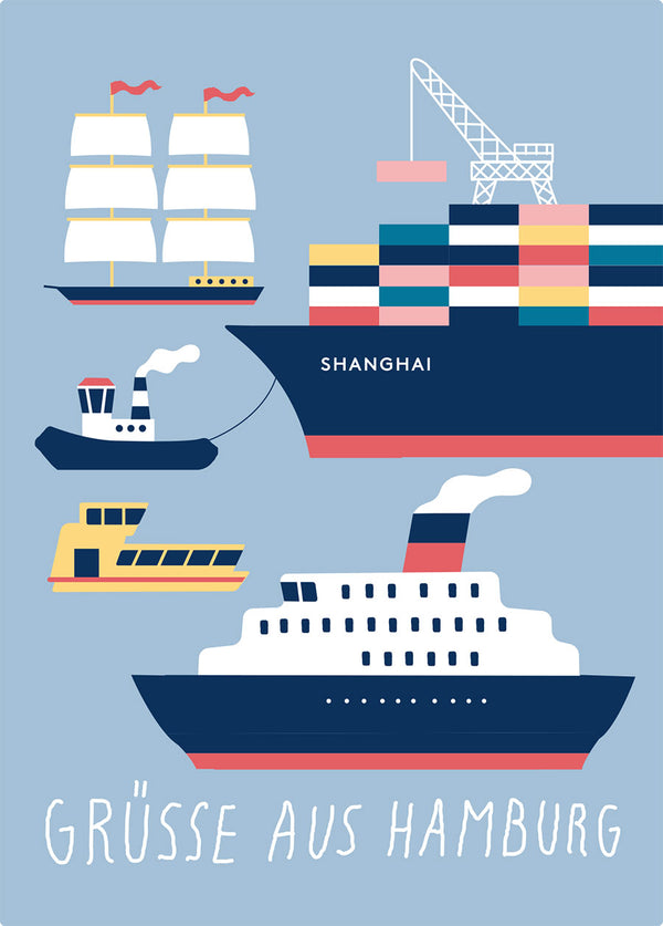 Hamburg Schiffe Grau Postkarte