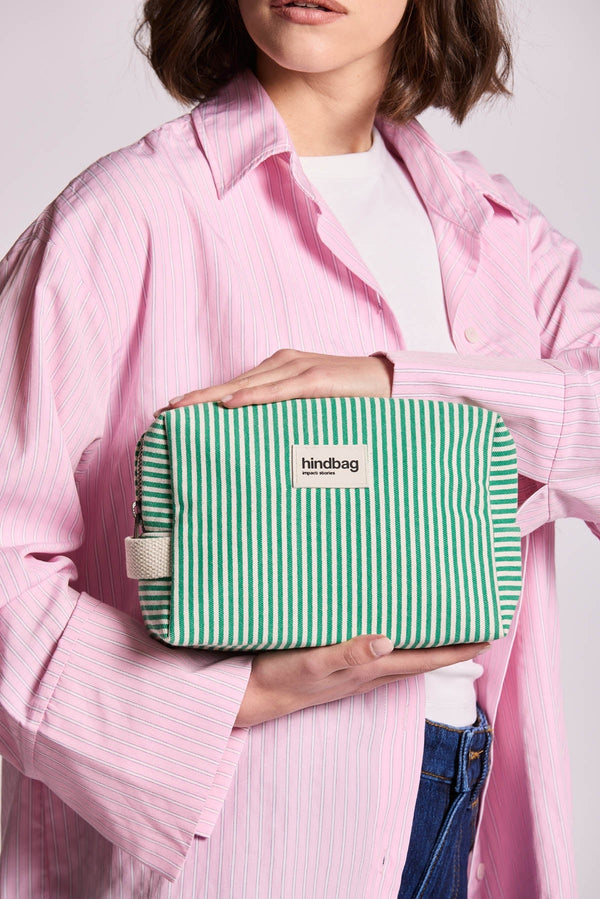 Hindbag Kosmetiktasche Leon Grün-Weiß Gestreift