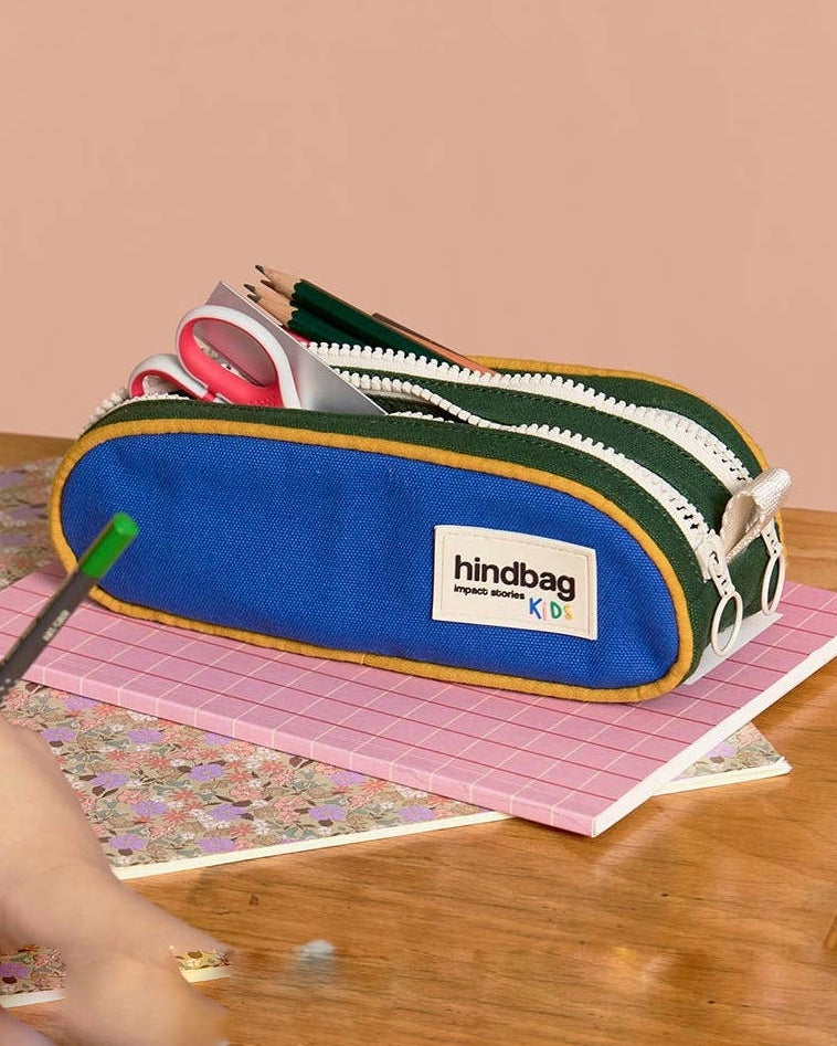 Hindbag Federmäppchen Malo Kobaltblau-Dunkelgrün-Terracotta-Gelb