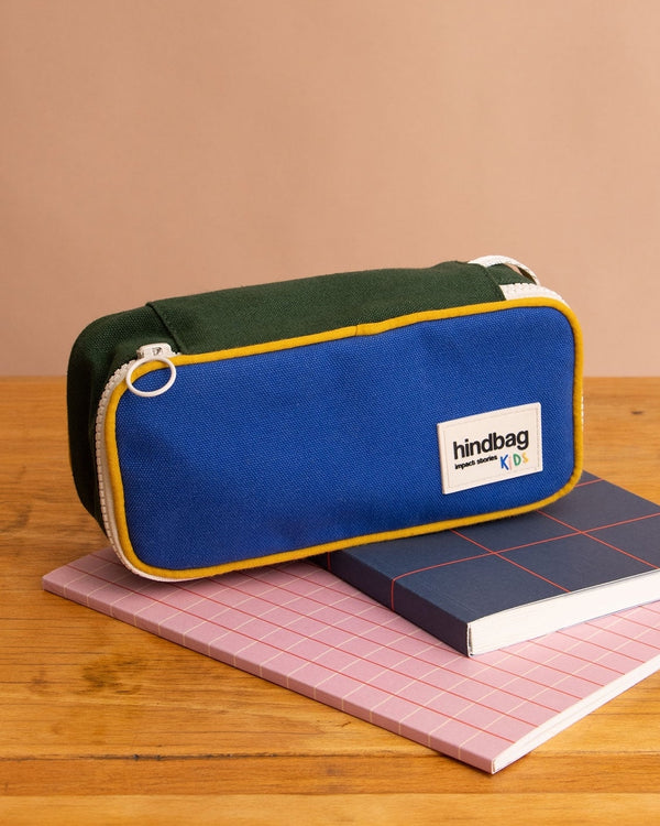 Hindbag Große Federmappe Max Kobaltblau-Grün-Gelb
