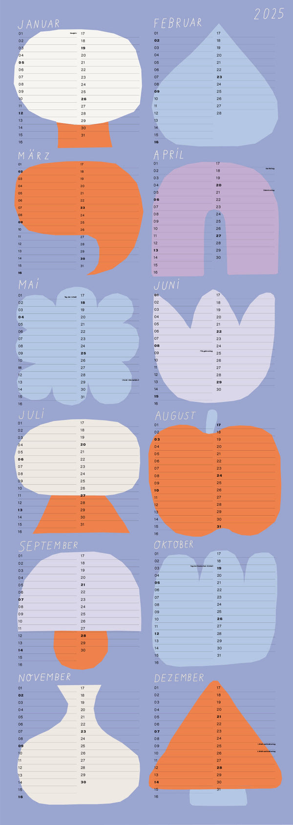 Folk Bunt Wandkalender 2025