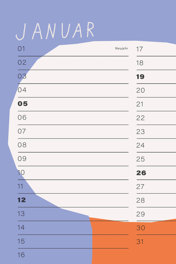 Folk Bunt Wandkalender 2025