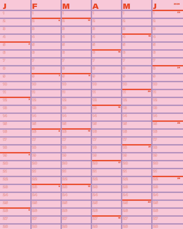ROSAROT Wandkalender 2026