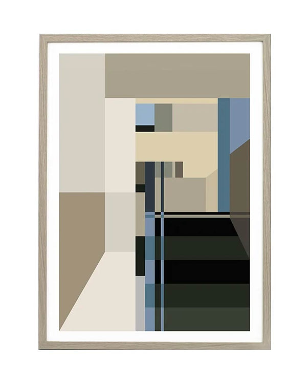 Abstrakter Kunstdruck Le Corbusiers Villa von Dieter Braun, limitierte Auflage, handsigniert und nummeriert, 50 x 70 cm, auf Recyclingpapier, ohne Rahmen.