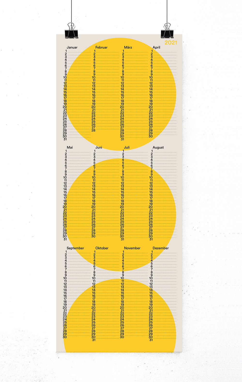 2021 Wandkalender Kreis Gelb (20 x 50 cm)