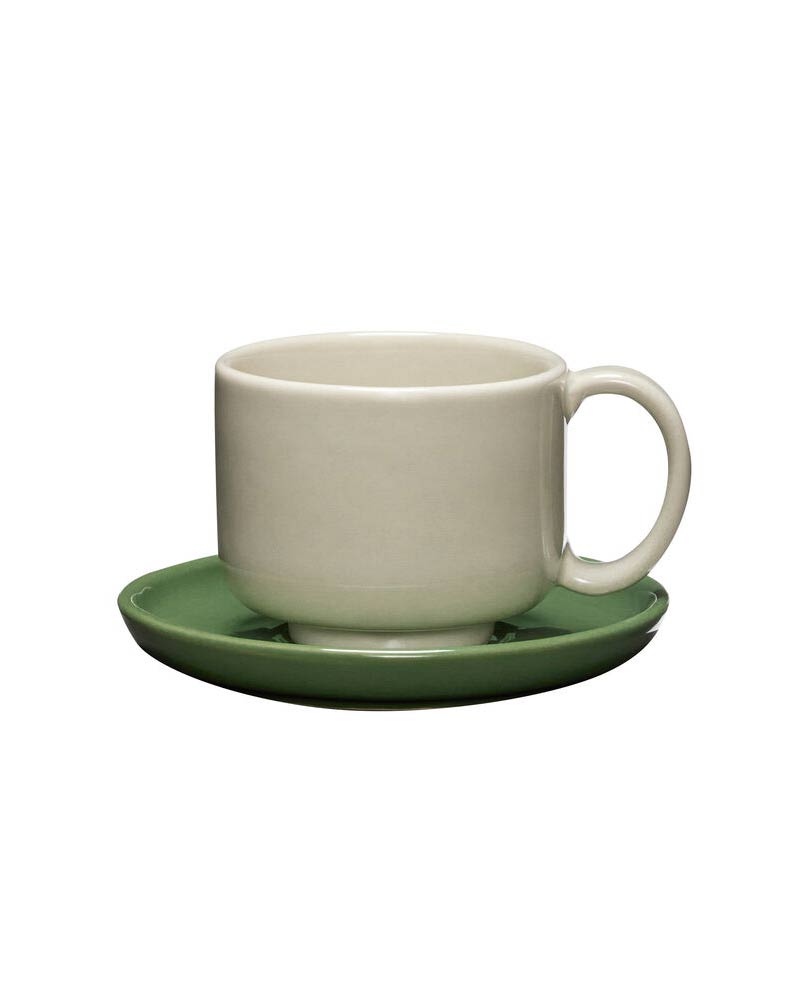Amare Tasse mit Unterteller Sandfarben/Grün