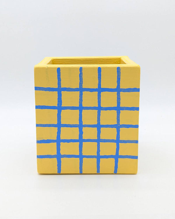 Art Pot Apricot Blue Grid – Unikat