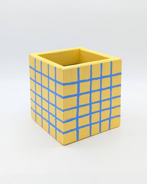 Art Pot Apricot Blue Grid – Unikat