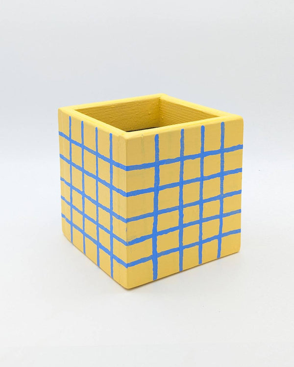 Art Pot Apricot Blue Grid – Unikat