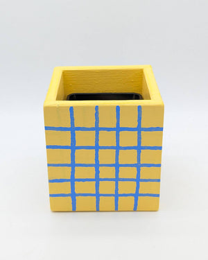 Art Pot Apricot Blue Grid – Unikat