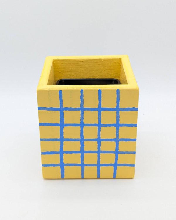 Art Pot Apricot Blue Grid – Unikat