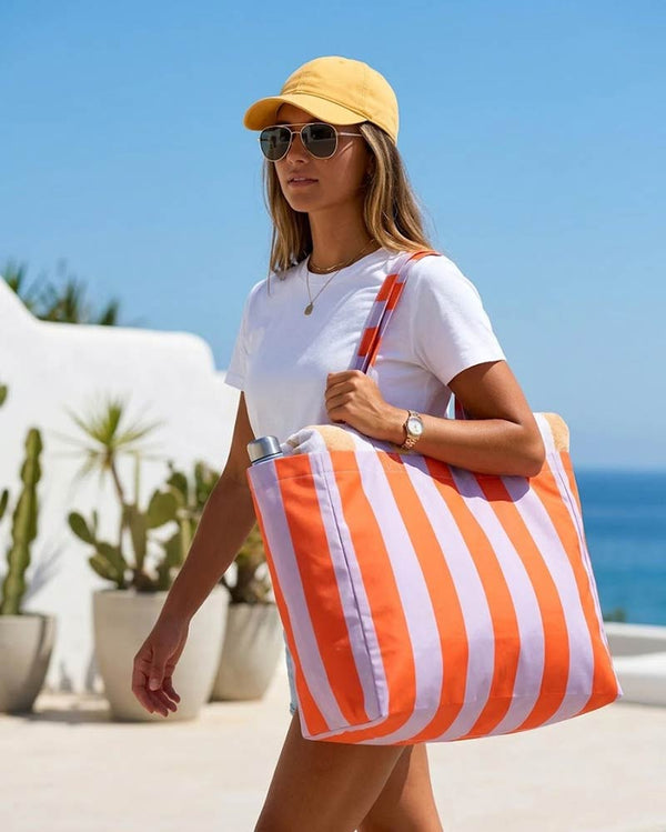 Strandtasche Streifen Campfire Orange - Dewy Lilac