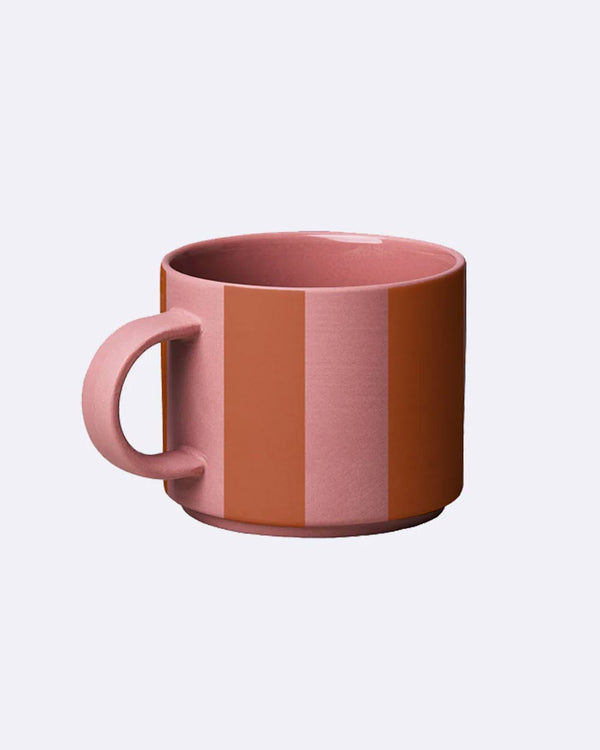 Chic.Mic Good Mood Tasse Berry Striped aus durchgefärbtem Porzellan mit vertikalen rosa und terrakotta Streifen, 280 ml, ideal für Kaffee oder Tee.