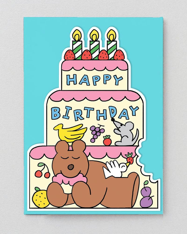Wrap Birthday Cake Bear Klappkarte