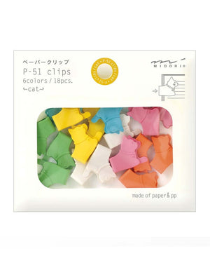 Midori P-51 Clips Cat: 18 katzenförmige Büroklammern aus Papier/Polypropylen in verschiedenen Farben, ideal zum Markieren von Seiten. Ein japanischer Schreibwarenklassiker.