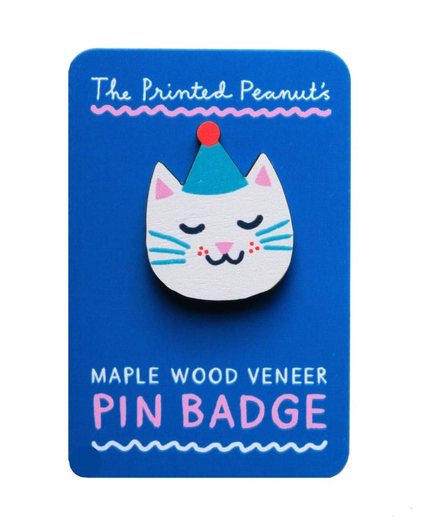 Cat Printed Wooden Pin Badge
