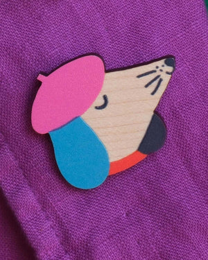 The Printed Peanut - Dog Printed Wooden Pin Badge