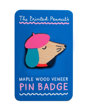The Printed Peanut - Dog Printed Wooden Pin Badge