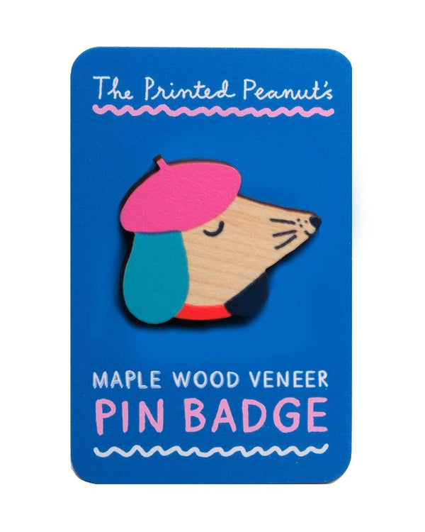 The Printed Peanut - Dog Printed Wooden Pin Badge