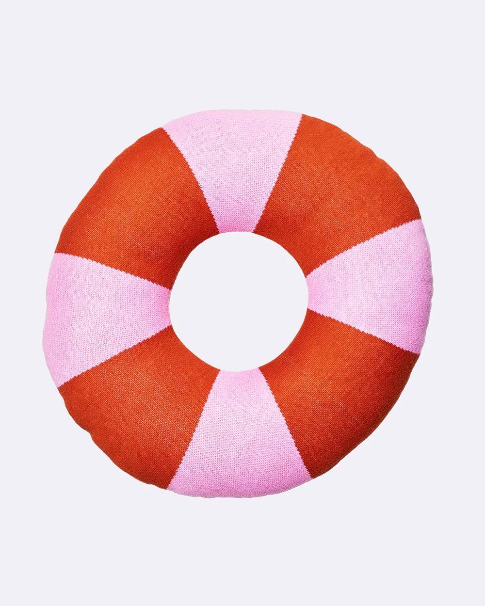 Chic.Mic Donut Kissen Strawberry: Rundes, gestricktes Kissen mit Streifenmuster, ca. 50 cm Durchmesser, aus 100% Baumwolle, ideal zum Kuscheln oder Dekorieren.