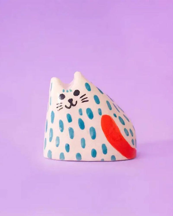 Keramik-Skulptur Katzenbaby Blaugrün