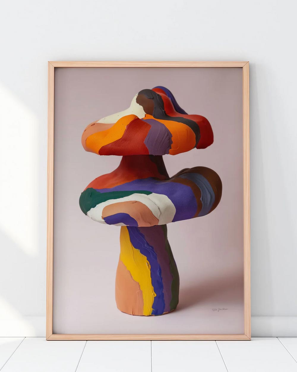 Double Mushroom FineArt Print von Jan Kruse, zeigt eine bunte, zweistufige Skulptur. Gedruckt auf Hahnemühle Photo Rag, signiert, limitiert auf 10 Exemplare.