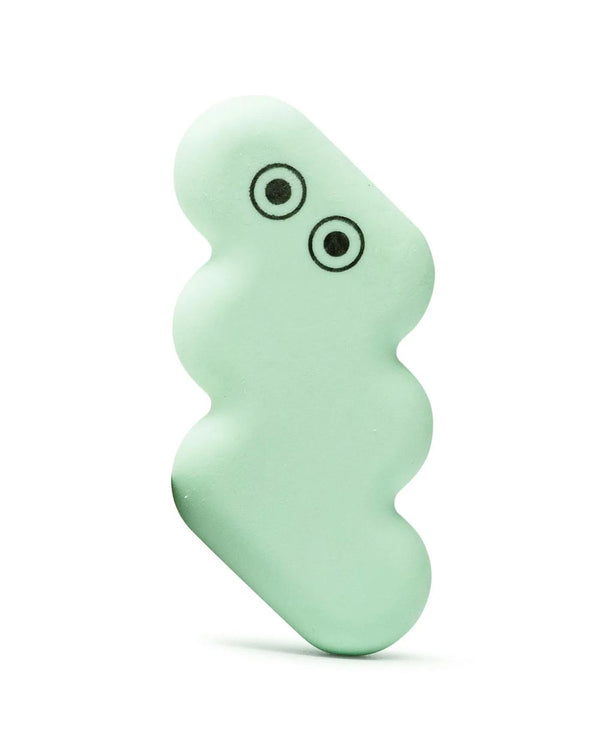 Studio Arhoj - Radiergummi Oop! Green: Mintgrüner, wellenförmiger Radiergummi mit Cartoon-Augen, ideal für Korrekturen, passt in große und kleine Hände.