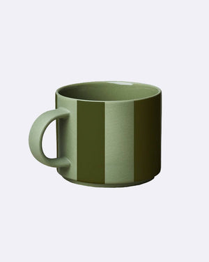 Chic.Mic Good Mood Tasse Eucalyptus Striped, zylindrische Keramiktasse mit dezenten grünen Streifen, 280 ml Fassungsvermögen, durchgefärbtes Porzellan, ideal für Kaffee oder Tee.