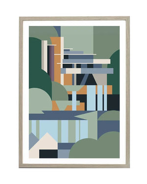 Abstrakter Druck Le Corbusiers Villa - Falling Water von Dieter Braun, limitierte Edition, 50x70 cm, handsigniert, auf Recyclingpapier.