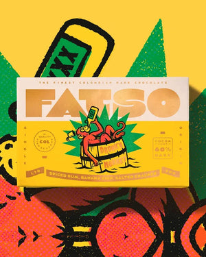 DRUNKN' MONKEY Dunkle Schokolade (60%) mit Gewürzrum, Bananenchips, gesalzene Cracker