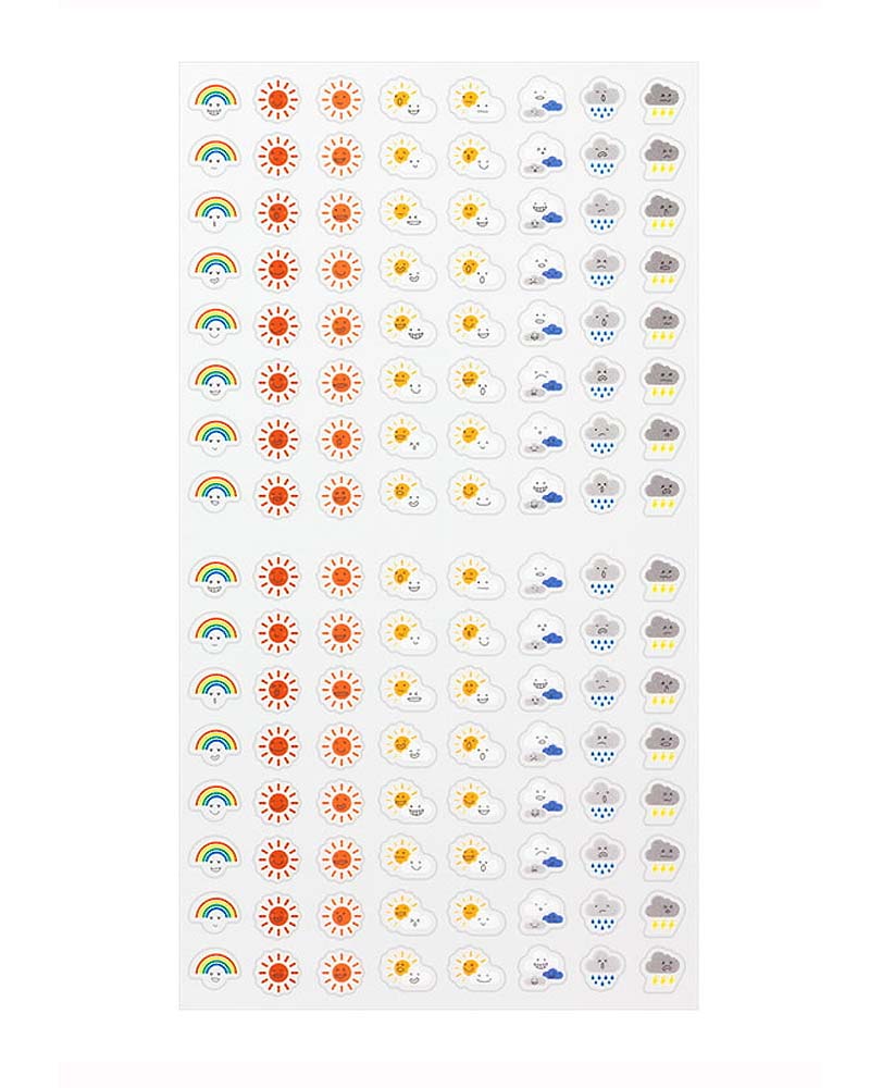 Midori Sticker Feelings Weather: Stickerbogen mit niedlichen Wetter-Icons, perfekt zum Dekorieren von Planern oder Tagebüchern. Enthält Regenbögen, Sonnen, Wolken und Blitze. Hergestellt in Japan.