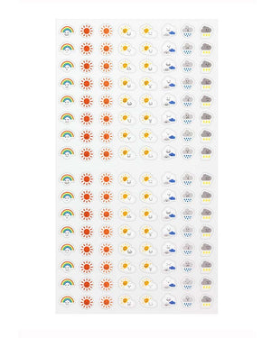 Midori Sticker Feelings Weather: Stickerbogen mit niedlichen Wetter-Icons, perfekt zum Dekorieren von Planern oder Tagebüchern. Enthält Regenbögen, Sonnen, Wolken und Blitze. Hergestellt in Japan.