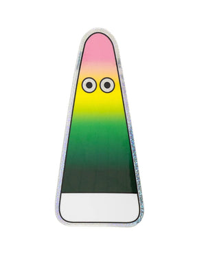 Studio Arhoj - Sticker Ghost Green: Bunter, holografischer Aufkleber in Form eines stilisierten Geists mit lustigem Gesicht, ideal zum Verzieren von Laptops und Wasserflaschen.