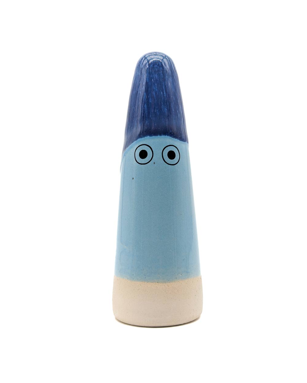 Studio Arhoj - Ghost No. 61: Handgeformte, minimalistische Keramikfigur in Kegelform mit Gesichtszügen, teils glasiert in Blautönen, einzigartig und vielseitig nutzbar.