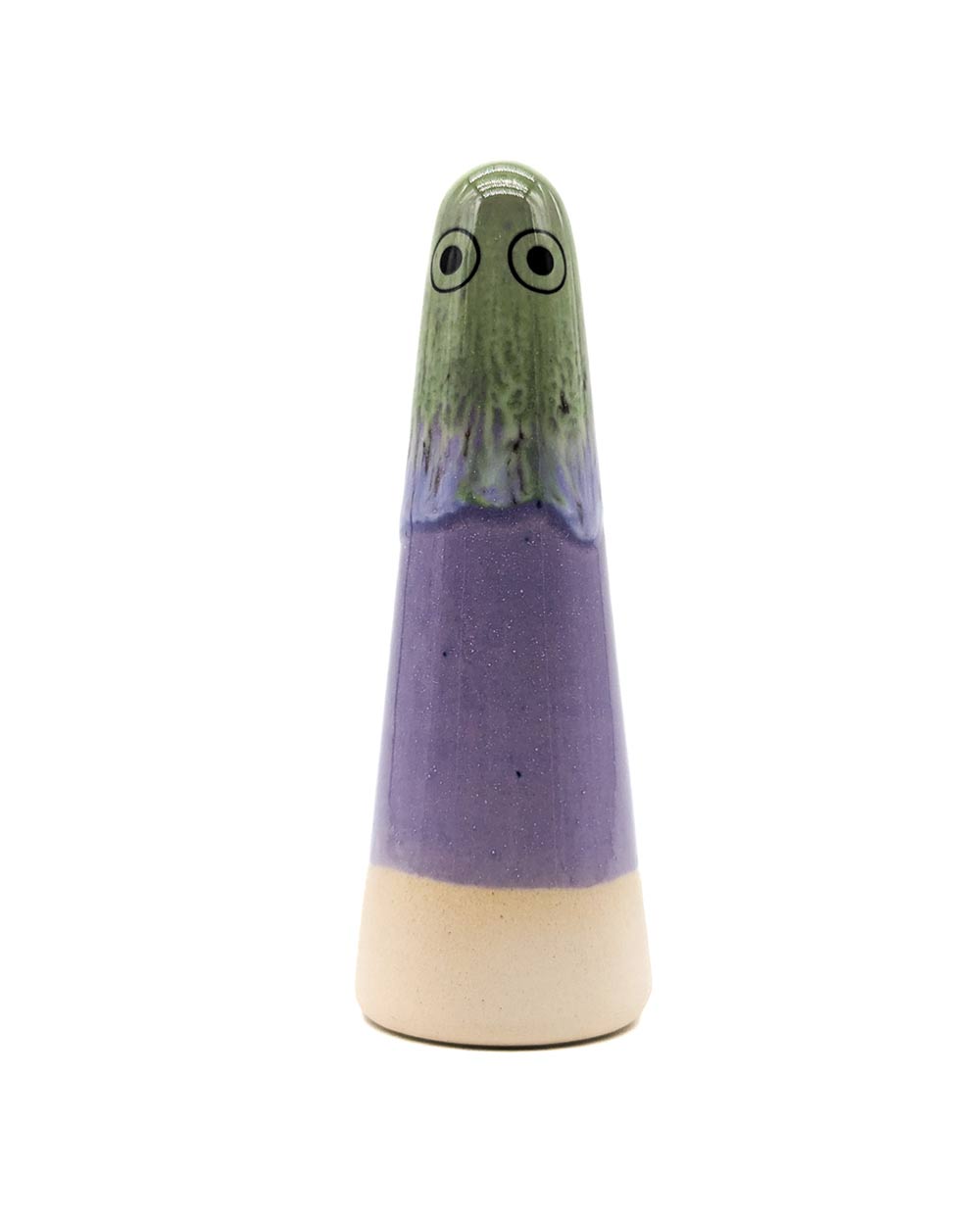 Studio Arhoj - Ghost No. 76: Handgefertigte, keramische Geisterfigur mit lavendel- und moosgrüner Glasur, einzigartig gestaltet, ideal als Dekoration oder funktionales Wohnaccessoire.