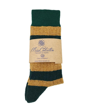 Bio-Lammwollsocken lang - Honig-Grün