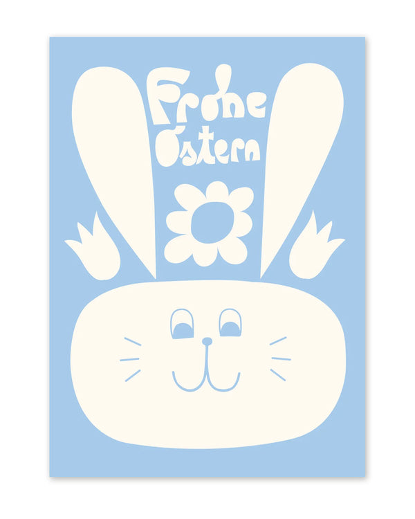 Frohe Ostern Postkarte Hellblau Weiß