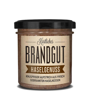 Haselgenuss - Creme aus gebrannten Haselnüssen mit Meersalz in einem Glas, knuspriger Aufstrich ohne Zusatzstoffe. Ideal zum Rühren und Genießen, 10 Monate haltbar.